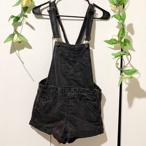 Overall Shorts - Black Denim W/ Pockets